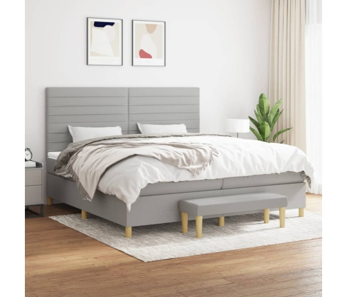 Cama box spring con colchón tela gris claro 200x200 cm