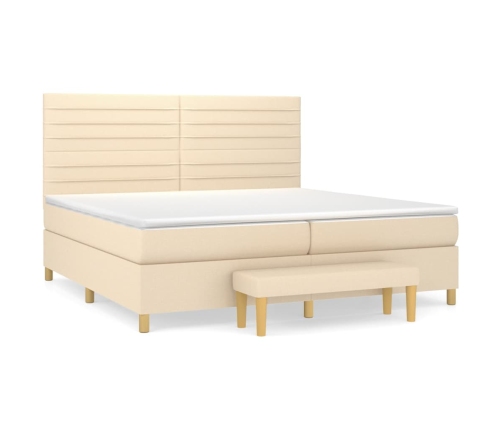 Cama box spring con colchón tela color crema 200x200 cm