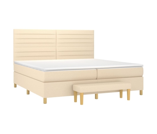 Cama box spring con colchón tela color crema 200x200 cm