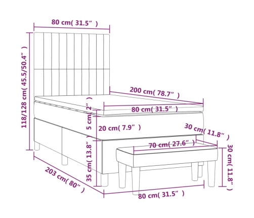 Cama box spring con colchón tela color crema 80x200 cm