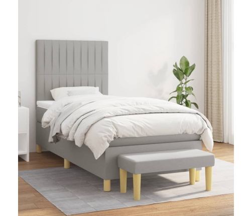 Cama box spring con colchón tela gris claro 90x190 cm