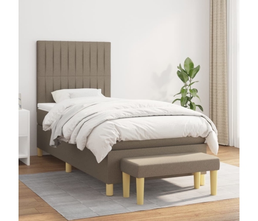 Cama box spring con colchón tela gris taupe 90x200 cm