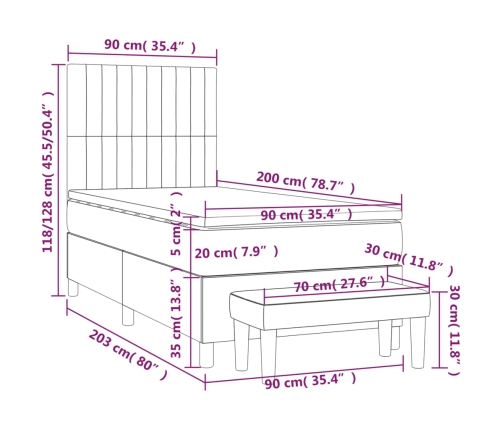 Cama box spring con colchón tela azul 90x200 cm