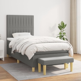 Cama box spring con colchón tela gris oscuro 100x200 cm