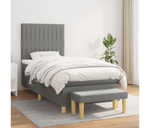 Cama box spring con colchón tela gris oscuro 100x200 cm