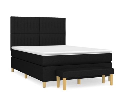 Cama box spring con colchón tela negro 140x190 cm