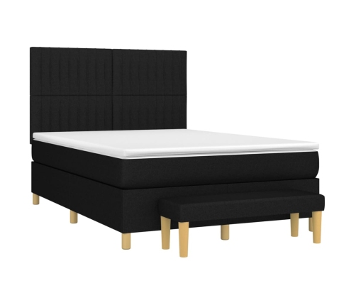 Cama box spring con colchón tela negro 140x190 cm