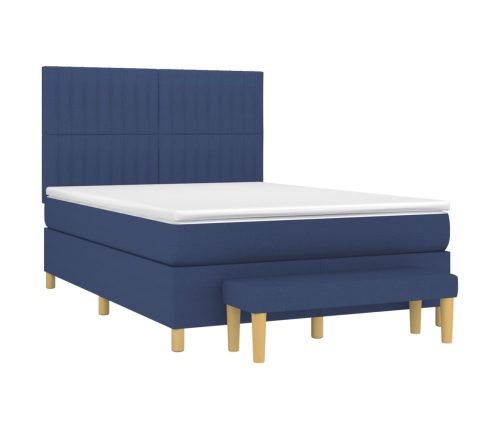 Cama box spring con colchón tela azul 140x190 cm