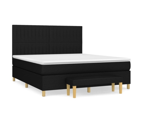 Cama box spring con colchón tela negro 160x200 cm