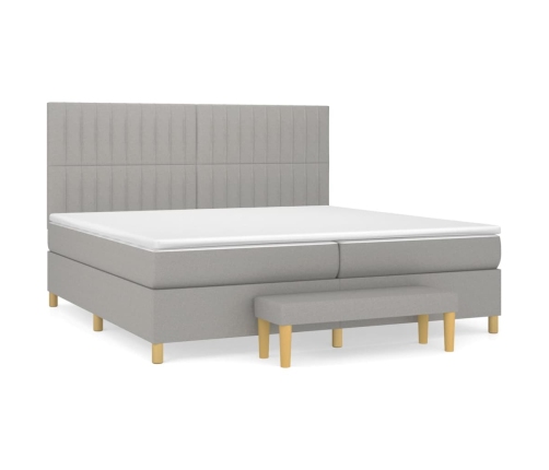 Cama box spring con colchón tela gris claro 200x200 cm