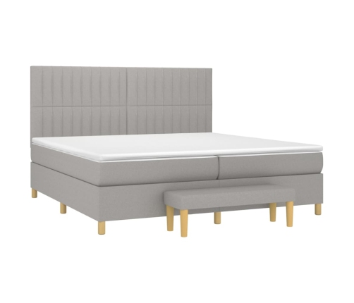 Cama box spring con colchón tela gris claro 200x200 cm