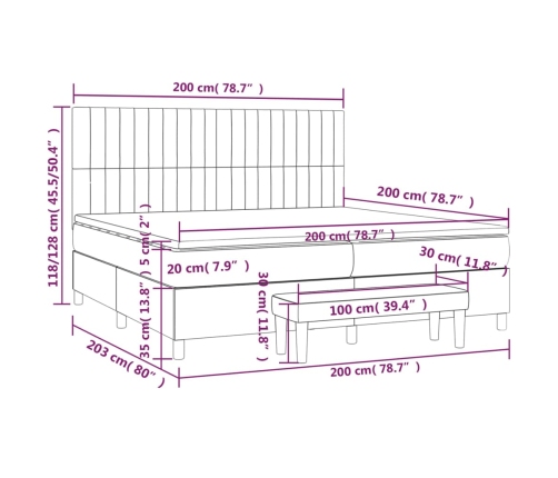 Cama box spring con colchón tela gris claro 200x200 cm