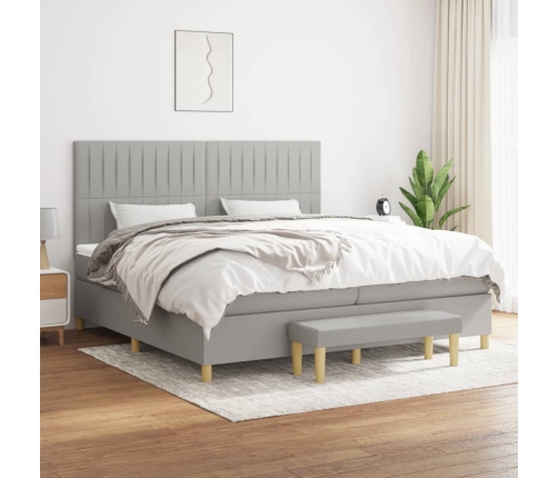 Cama box spring con colchón tela gris claro 200x200 cm