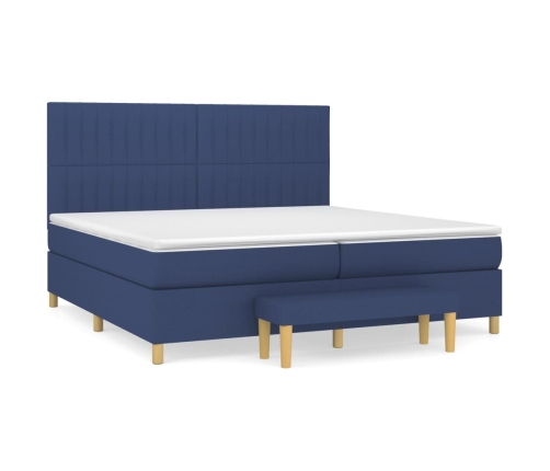 Cama box spring con colchón tela azul 200x200 cm