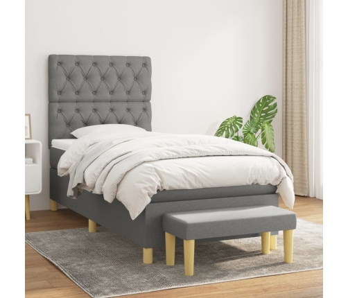 Cama box spring con colchón tela gris oscuro 80x200 cm