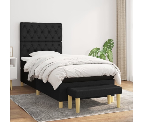 Cama box spring con colchón tela negro 80x200 cm
