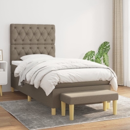 Cama box spring con colchón tela gris taupe 80x200 cm