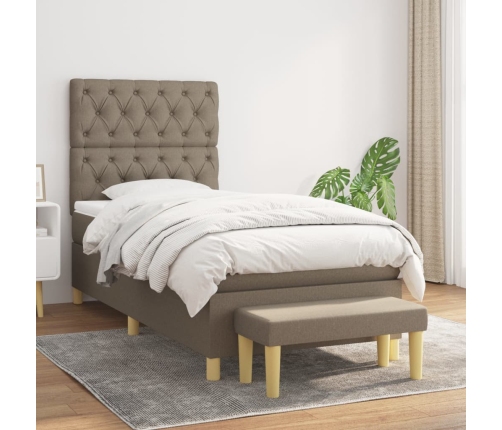 Cama box spring con colchón tela gris taupe 80x200 cm