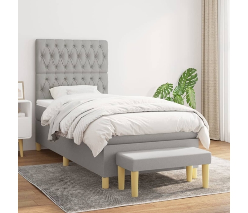 Cama box spring con colchón tela gris claro 90x190 cm