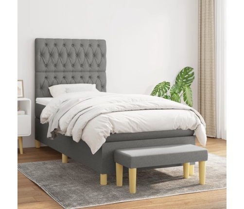 Cama box spring con colchón tela gris oscuro 90x190 cm