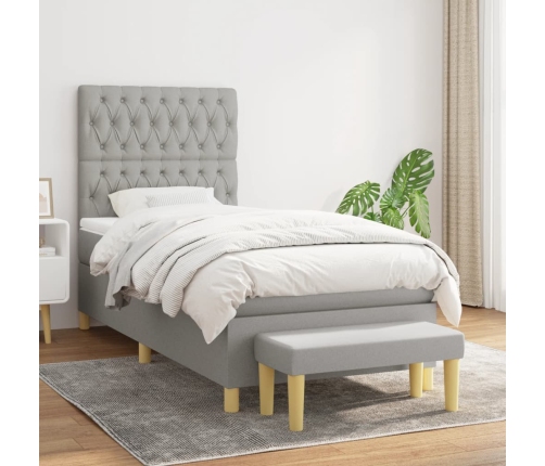 Cama box spring con colchón tela gris claro 90x200 cm