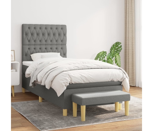 Cama box spring con colchón tela gris oscuro 90x200 cm