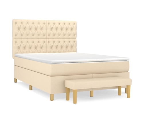 vidaXL Cama box spring con colchón tela color crema 140x200 cm