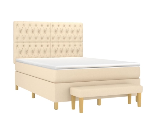 vidaXL Cama box spring con colchón tela color crema 140x200 cm