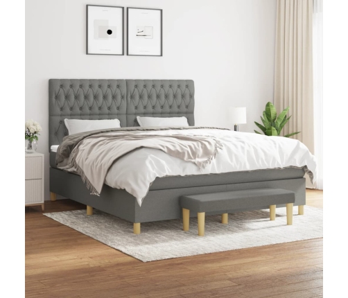 Cama box spring con colchón tela gris oscuro 180x200 cm