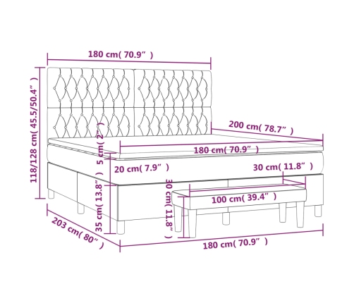 Cama box spring con colchón tela marrón oscuro 180x200 cm