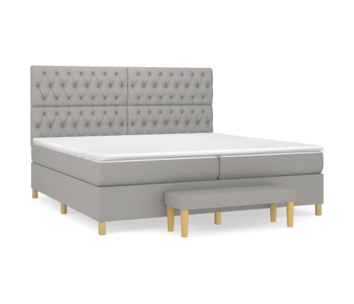 Cama box spring con colchón tela gris claro 200x200 cm