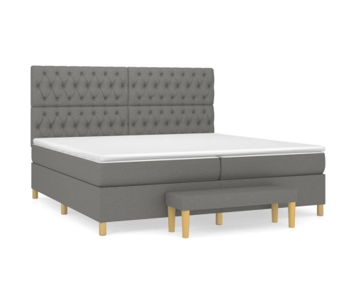 Cama box spring con colchón tela gris oscuro 200x200 cm