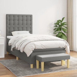 Cama box spring con colchón tela gris oscuro 80x200 cm