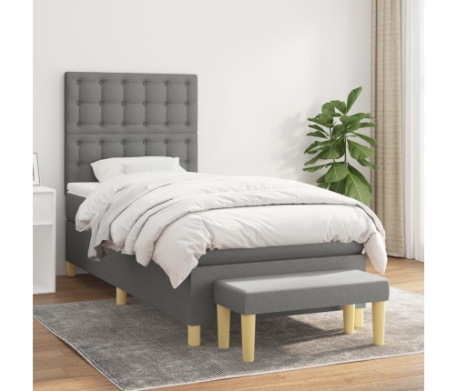 Cama box spring con colchón tela gris oscuro 80x200 cm