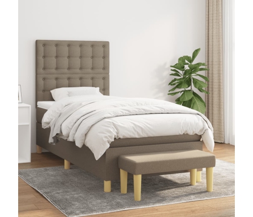 Cama box spring con colchón tela gris taupe 80x200 cm