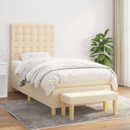 Cama box spring con colchón tela color crema 80x200 cm