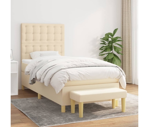 Cama box spring con colchón tela color crema 80x200 cm
