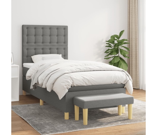 Cama box spring con colchón tela gris oscuro 90x190 cm