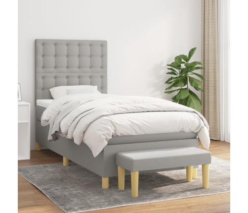 Cama box spring con colchón tela gris claro 90x200 cm