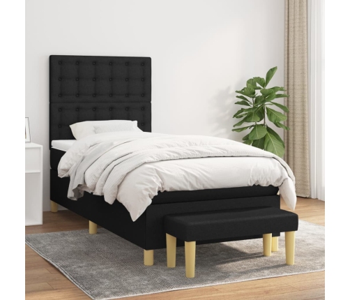 Cama box spring con colchón tela negro 100x200 cm