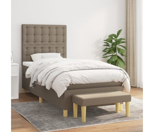 Cama box spring con colchón tela gris taupe 100x200 cm