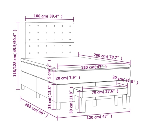 Cama box spring con colchón tela negro 120x200 cm