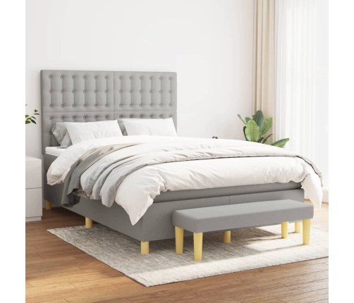 Cama box spring con colchón tela gris claro 140x190 cm