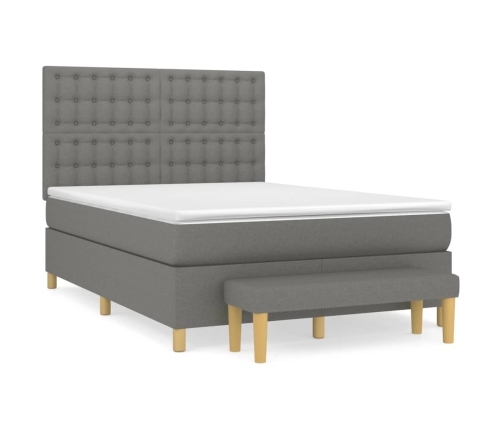 Cama box spring con colchón tela gris oscuro 140x190 cm