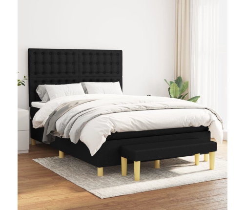 Cama box spring con colchón tela negro 140x190 cm