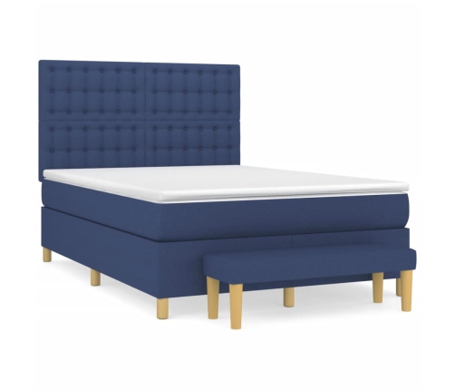 Cama box spring con colchón tela azul 140x190 cm