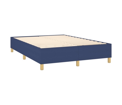 Cama box spring con colchón tela azul 140x190 cm