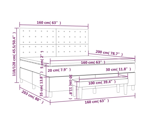 Cama box spring con colchón tela marrón oscuro 160x200 cm