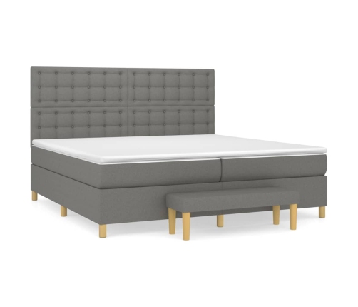 Cama box spring con colchón tela gris oscuro 200x200 cm