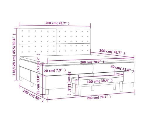 Cama box spring con colchón tela gris oscuro 200x200 cm